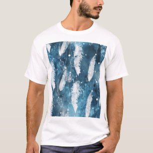 Falling white feathers, blue watercolor. T-Shirt