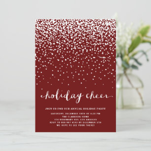 Falling White Snow Red Holiday Party Invitation