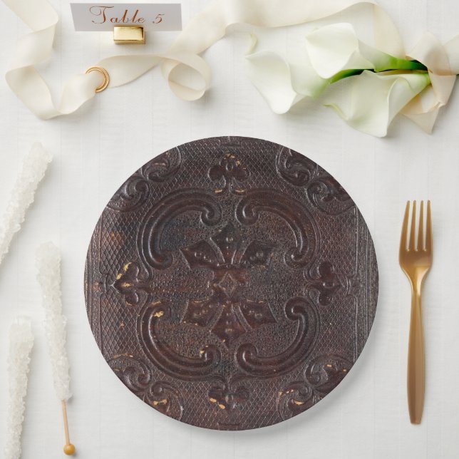 Falln Ancient Leather Book Paper Plate (Wedding)