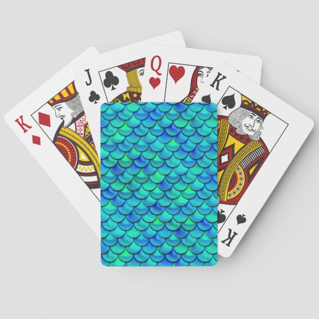 Falln Aqua Blue Scales Playing Cards (Back)
