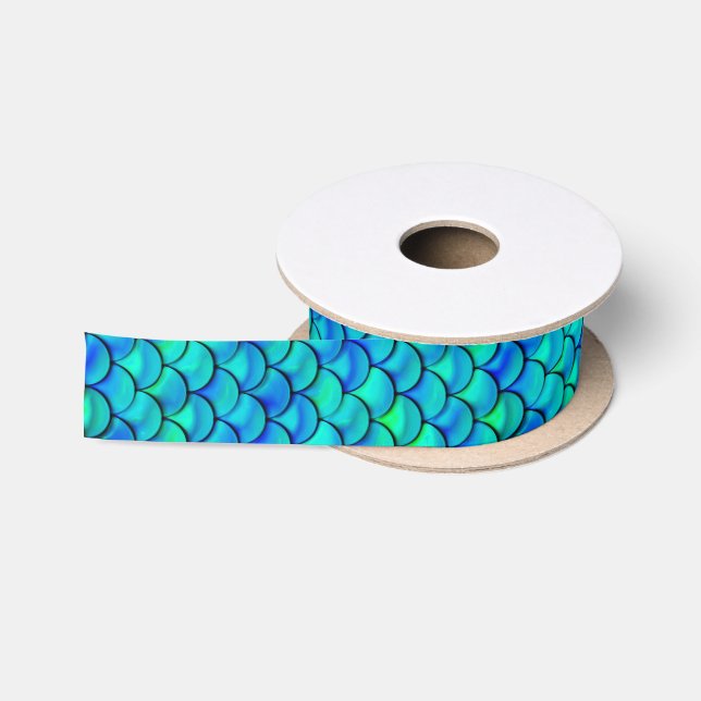 Falln Aqua Blue Scales Satin Ribbon (Spool)