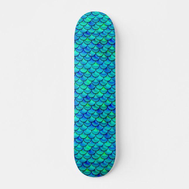 Falln Aqua Blue Scales Skateboard (Front)