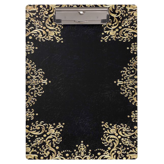 Falln Black And Gold Filigree Clipboard (Front)
