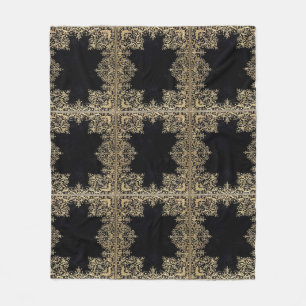Falln Black And Gold Filigree Fleece Blanket