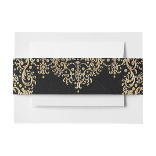 Falln Black And Gold Filigree Invitation Belly Band