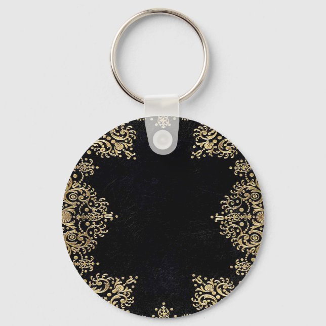 Falln Black And Gold Filigree Key Ring (Front)