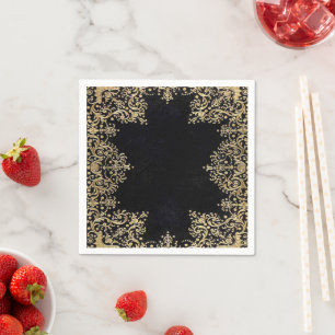 Falln Black And Gold Filigree Napkin