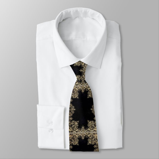 Falln Black And Gold Filigree Tie (Tied)