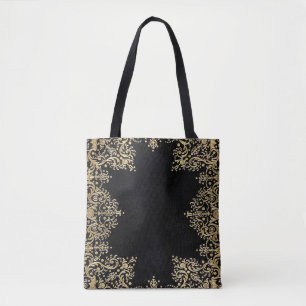 Falln Black And Gold Filigree Tote Bag