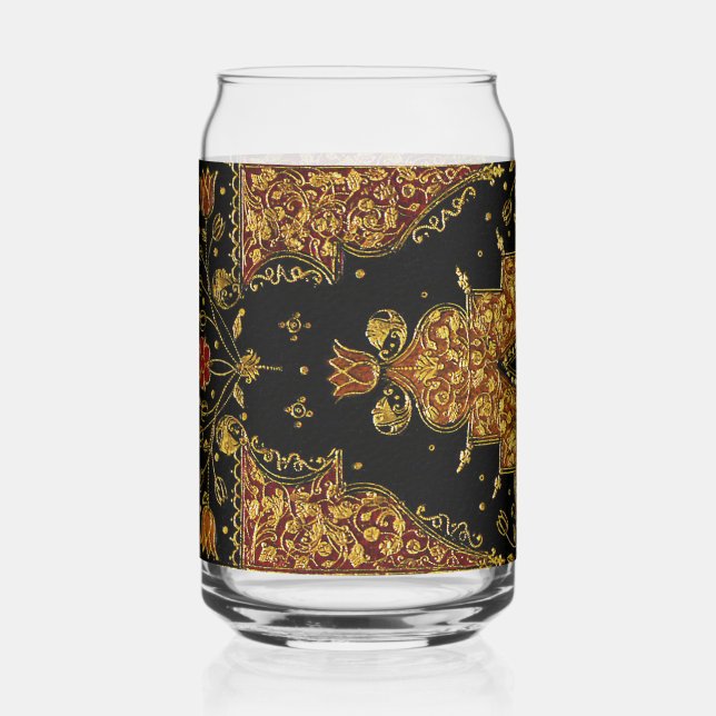 Falln Black and Gold Floral Can Glass (Front)