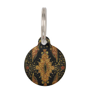 Falln Black and Gold Floral Pet Tag