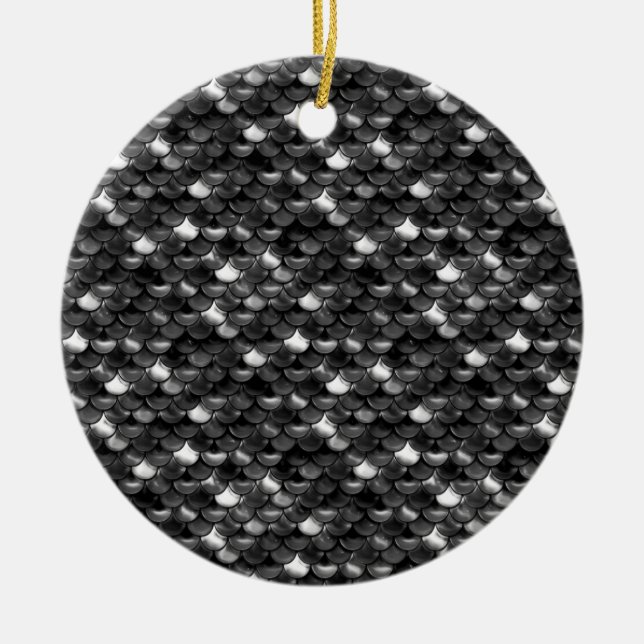 Falln Black and White Scales Ceramic Tree Decoration (Front)
