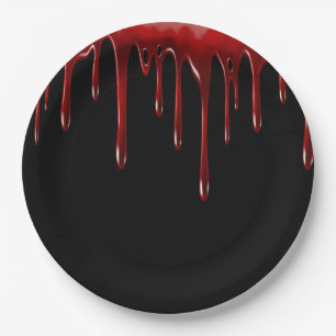Falln Blood Drips Black Paper Plate