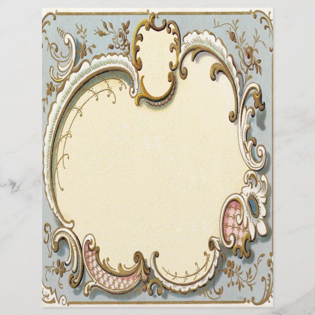 Falln Blue and Gold Victorian Frame Custom Letterhead (Front)