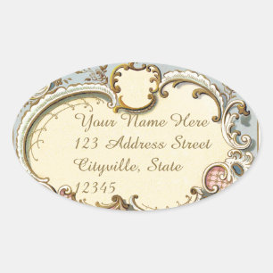 Falln Blue and Gold Victorian Frame Oval Sticker