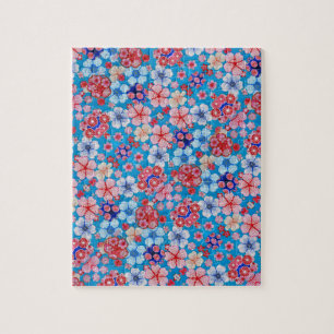 Falln Blue Cascading Floral Chirimen Jigsaw Puzzle