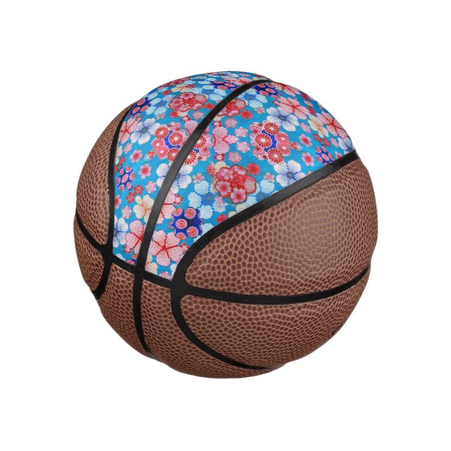 Falln Blue Cascading Floral Chirimen Mini Basketball (Angled)