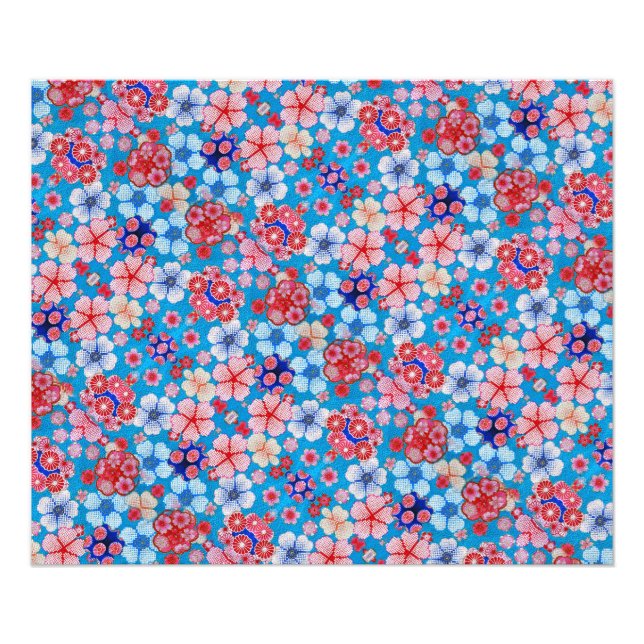 Falln Blue Cascading Floral Chirimen Photo Print (Front)