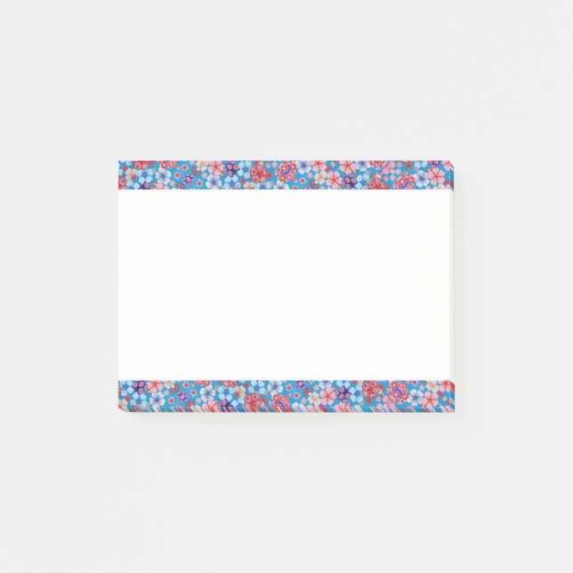 Falln Blue Cascading Floral Chirimen Post-it Notes (Front)