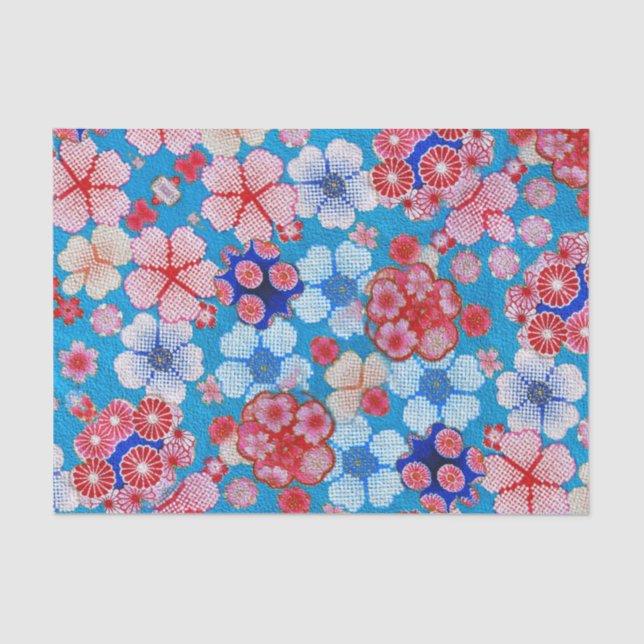 Falln Blue Cascading Floral Chirimen Tissue Paper (Front)