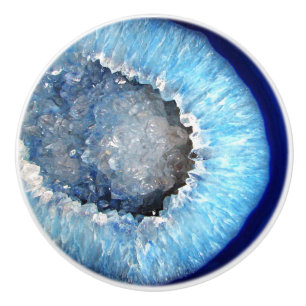 Falln Blue Crystal Geode Ceramic Knob