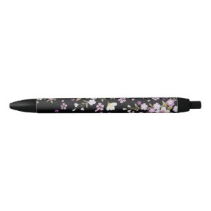 Falln Cascading Pink Flowers Black Ink Pen