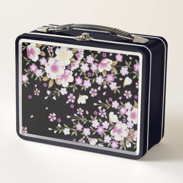Falln Cascading Pink Flowers Metal Lunch Box (Front)