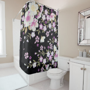 Falln Cascading Pink Flowers Shower Curtain