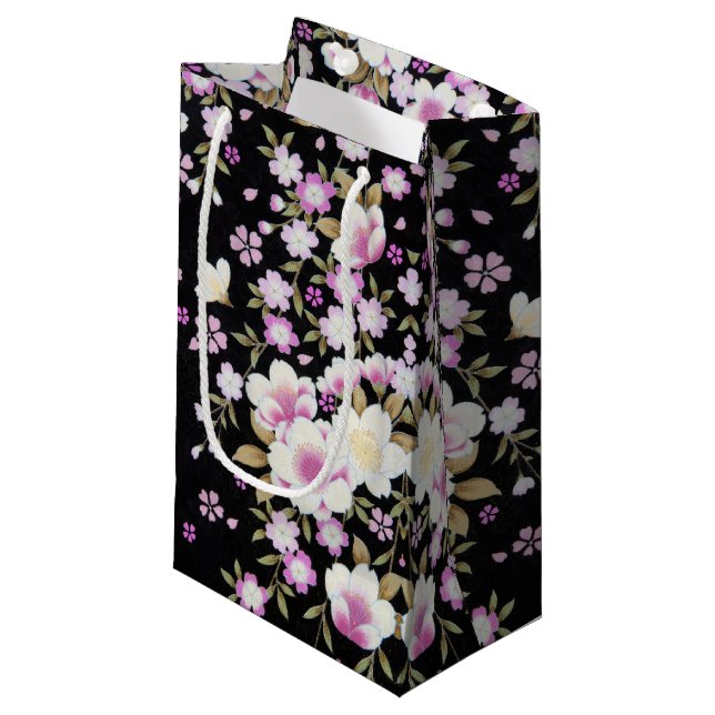 Falln Cascading Pink Flowers Small Gift Bag (Front Angled)