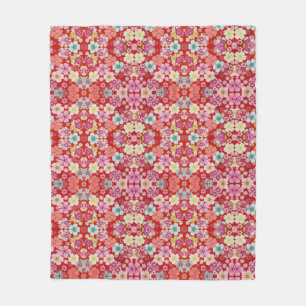 Falln Crimson Floral Chirimen Fleece Blanket