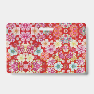 Falln Crimson Floral Chirimen ID Badge