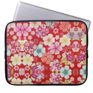 Falln Crimson Floral Chirimen Laptop Sleeve