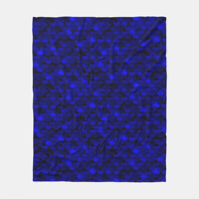 Falln Dark Blue Mermaid Scales Fleece Blanket (Front)