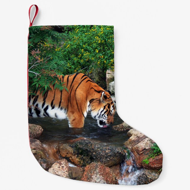Falln Drinking Tiger Small Christmas Stocking (Front)