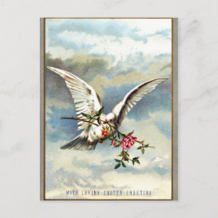 Falln Easter Dove with Roses Holiday Postcard
