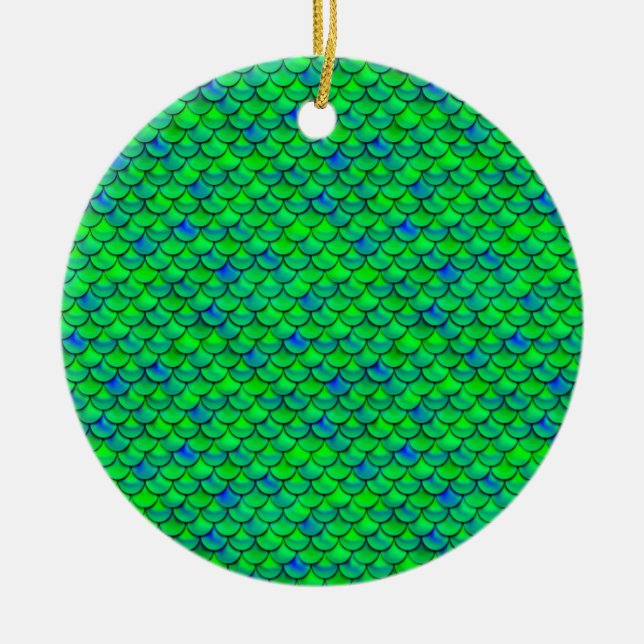Falln Green Blue Scales Ceramic Tree Decoration (Front)