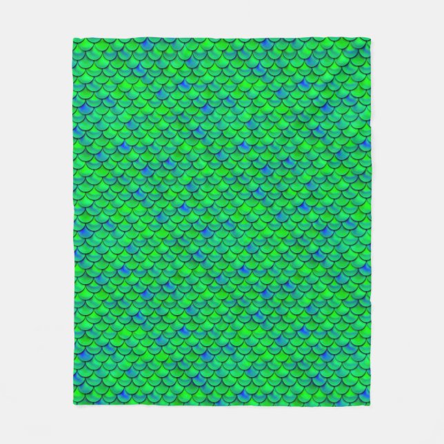 Falln Green Blue Scales Fleece Blanket (Front)