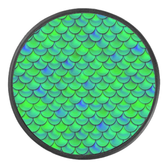 Falln Green Blue Scales Hockey Puck (Front)