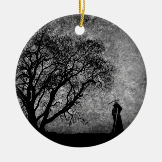 Falln Grim Reaper Original Art Boundaries Between Ceramic Tree Decoration (Front)