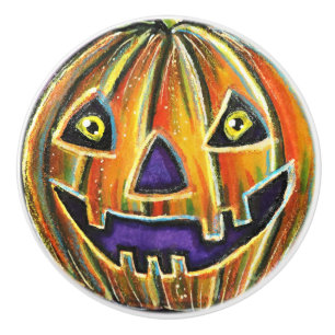 Falln Grinning Pumpkin Vintage Halloweenies Ceramic Knob