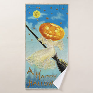 Falln Happy Halloween Pumpkin Witch Bath Towel Set