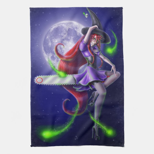 Falln Happy Halloween Pumpkin Witch Tea Towel (Vertical)