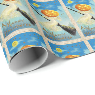 Falln Happy Halloween Pumpkin Witch Wrapping Paper