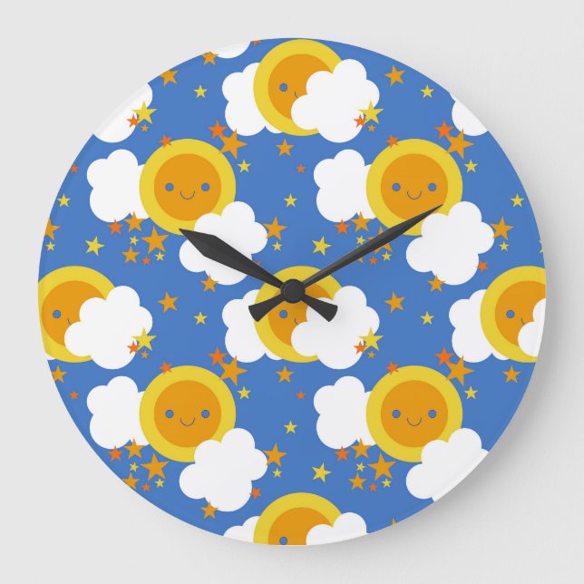 Falln Kawaii Moon, Stars, Sunshine Large Clock (Front)