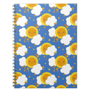 Falln Kawaii Moon, Stars, Sunshine Spiral Notebook