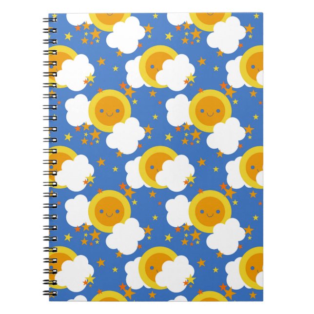 Falln Kawaii Moon, Stars, Sunshine Spiral Notebook (Front)