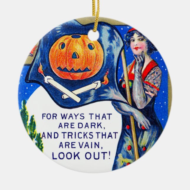 Falln Look Out Halloween Time Ceramic Tree Decoration (Front)