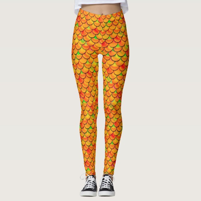Falln Orange and Green Scales Leggings (Front)
