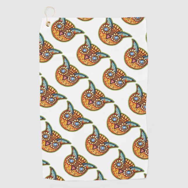 Falln Orange Owl Vintage Halloweenies Golf Towel (Front)