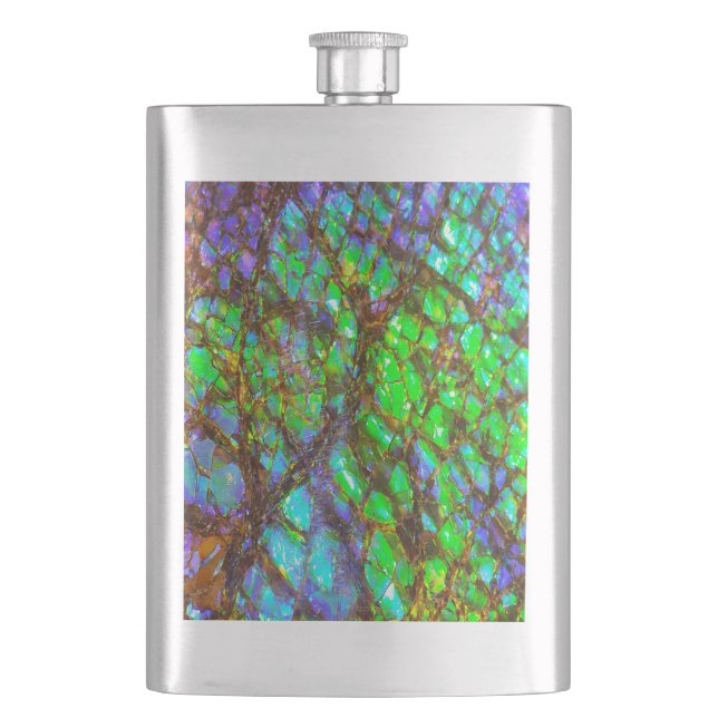 Falln Peacock Ammolite Hip Flask (Front)